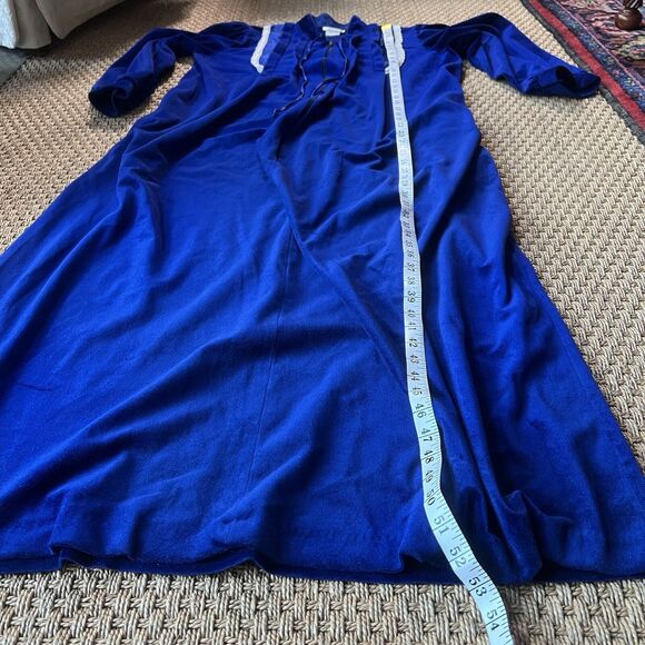 VTG Contemporary Collection Blue Velvet House Coat Full Length Cottage Granny M - Picture 6 of 9